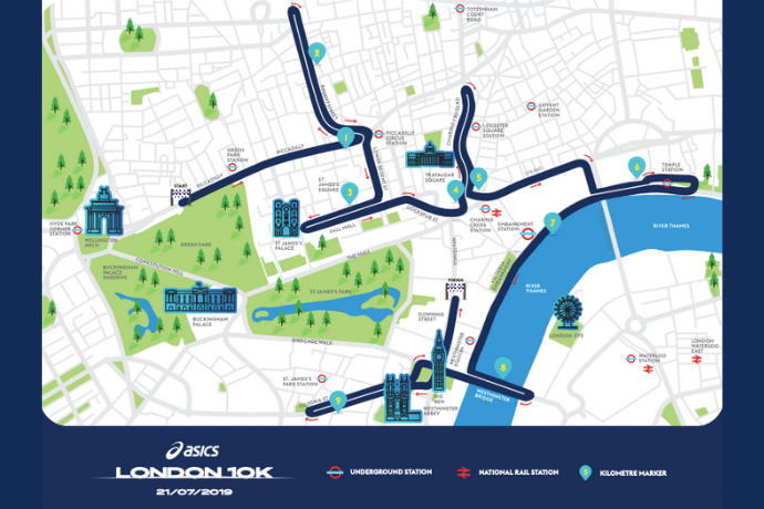 Carte du parcours Asics Londres 10k