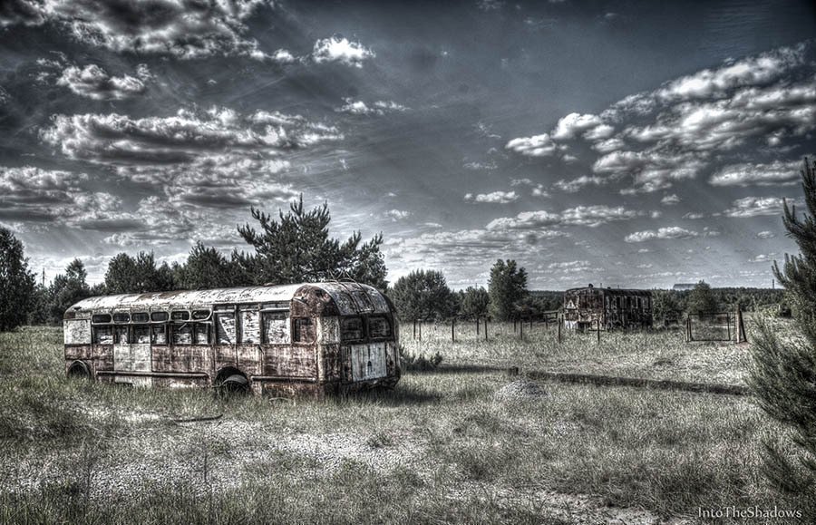 Bus abandonnés à Tchernobyl